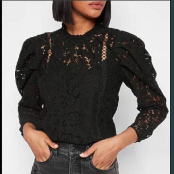 Express Tops - Express Black Lace Puff Long Sleeve Blouse Size XS, NWOT